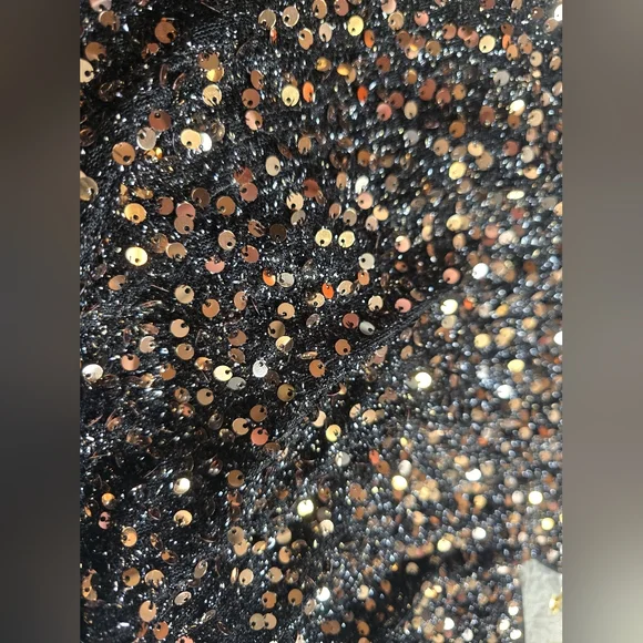 Double Crazy Black Sequin Mini Dress with Gold Straps Size Large - Picture 2 of 5